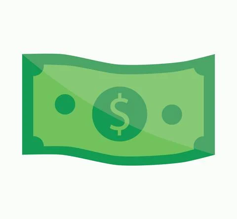Isolated Wavy Dollar Bill Note Green Glossy Icon Illustration American Currency Stock Illustration