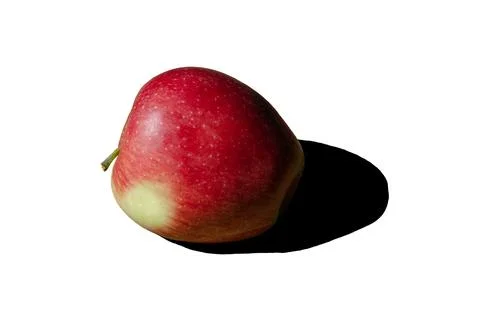 Isolated on white background large one red apples with green spots placed on  Foto stock