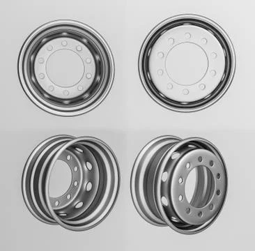 Isolated on white background new front rear truck shine disks for tires. 3d Foto stock