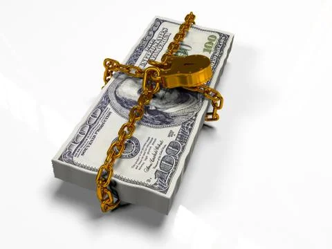 Isolated on a white background pack dollars closed lock, the concept of the safe Stock Illustration