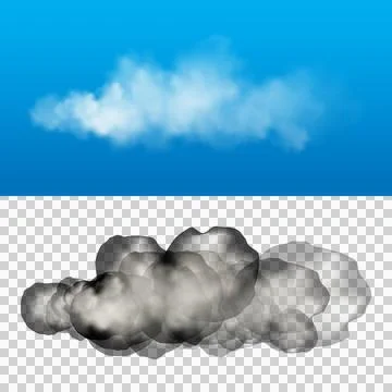 Isolated white cloud on blue sky and abstract gray smoke puff design elemen.. 스톡 일러스트