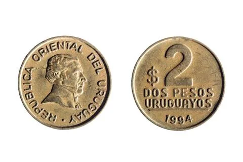 Isolated; white; coin; background; uruguay; metal; peso; finance; money; bu.. Foto stock