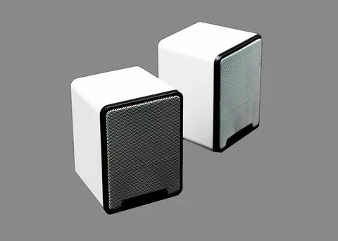 Isolated white computer speakers Stock Photos