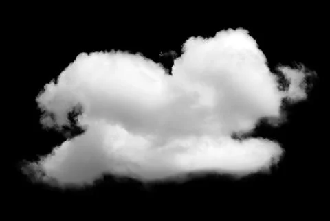 Isolated white cumulus cloud on black background. Soft cloudscape with clean 写真素材