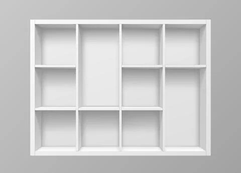 Isolated white empty bookshelf or wall book shelf Stock Illustration