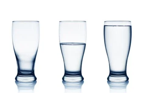Isolated on white empty, half and full water glasses Stock Photos