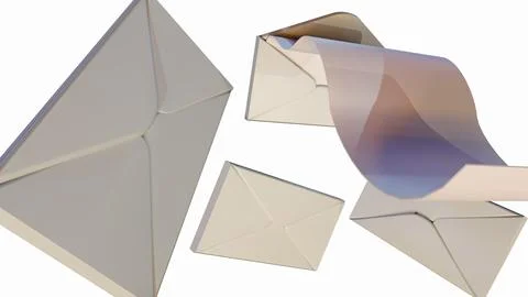 Isolated white envelopes and a long, flowing sheet of paper Stock Illustration