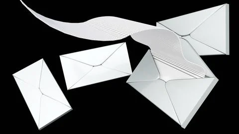 Isolated white envelopes and a long, flowing sheet of paper Stock Illustration