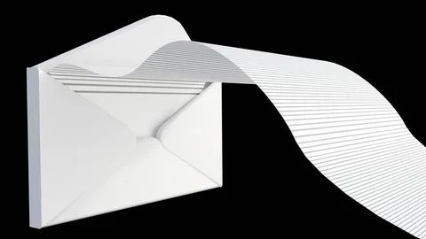 Isolated white envelopes and a long, flowing sheet of paper Stock Illustration