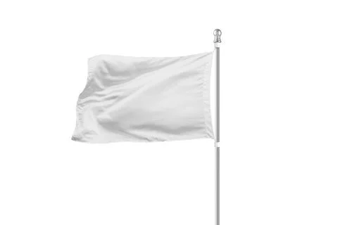 Isolated white flag on a flagpole, ideal for mockup purposes Stock Photos
