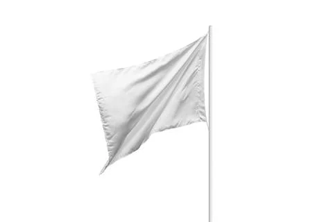 Isolated white flag mockup on a thin pole. Perfect for adding custom designs Stock Photos