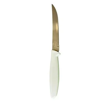Isolated White Handle Serrated Kitchen Knife on White Stock Photos