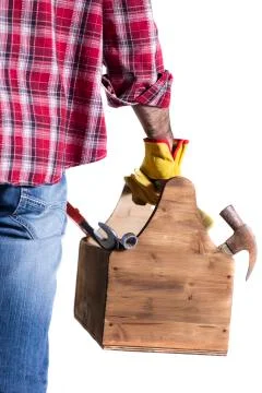 Isolated in white handyman with toolbox Stock Photos