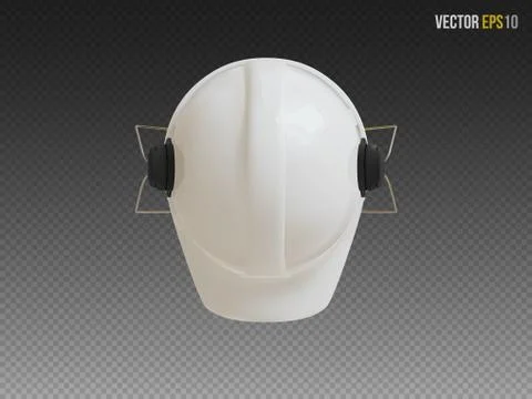 Isolated white hard hat with ear defenders. Realistic 3D Vector Illustration Stock Illustration