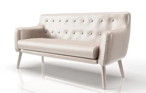 Isolated White Leather Sofa on White Background. Stock Illustration
