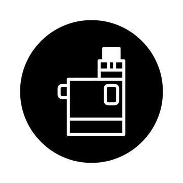 Isolated white outline vaping device on a circular black background electro.. Stock Illustration