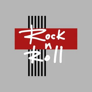 Isolated white Rock n Roll graffiti tag on a black and red cross on a gray 스톡 일러스트