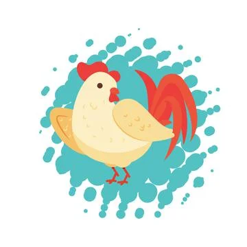 Isolated white rooster with red head. Colorful cock standing isolated on Stock Illustration