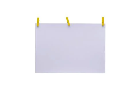 Isolated. White sheet and colored clothespins. Stock Photos
