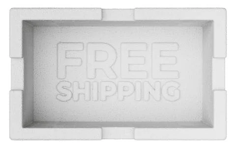 Isolated White Styrofoam 3D Rendered FREE SHIPPING Box with Clipping Path Stock Illustration