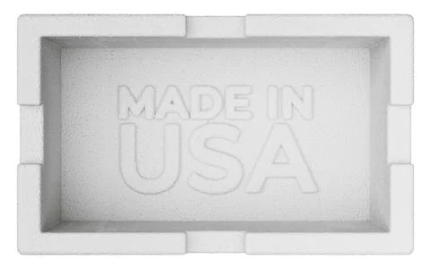 Isolated White Styrofoam 3D Rendered Box MADE IN USA Sign with Clipping Path Foto stock