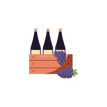Isolated wine bottles inside box and grapes vector design イラスト素材