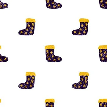 Isolated winter seamless pattern with navy blue and yellow colored socks prin Stock Illustration