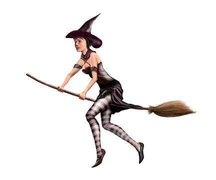 Isolated witch on a broomstick Stock Illustration