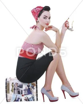 Isolated woman with travel bag Stock Photos