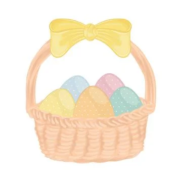 Isolated wooden basket with easter eggs Vector Stock Illustration