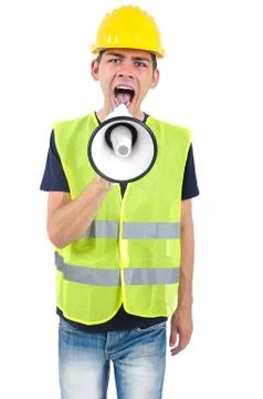 Isolated worker with helmet Stock-Fotos
