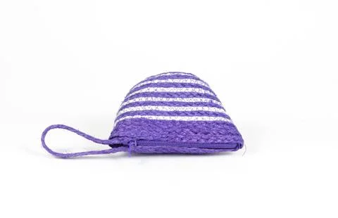 The isolated of the woven bag is rope pattern for money pouch on a white back 스톡 사진
