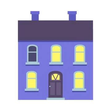 Isolated Xmas Blue Building with Two Chimneys Ilustración de archivo