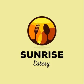 Isolated yellow and orange vector food service logo. Table setting icon. Fork Stock Illustration