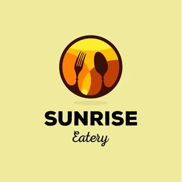 Isolated yellow and orange vector food service logo. Table setting icon. Fork Ilustração Stock