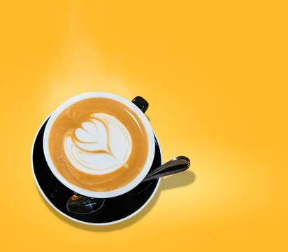 Isolated on yellow background with clipping path of cup of coffee Stock Photos