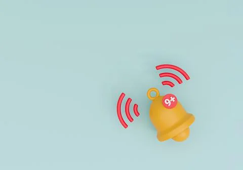 Isolated of yellow bell notification ringing alert with nine notices Stock Illustration