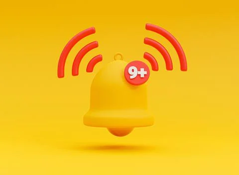 Isolated of yellow bell notification ringing alert with nine notices Stock Illustration