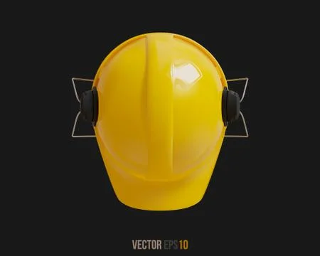 Isolated yellow hard hat with ear defenders. Realistic 3D Vector Illustration Stock Illustration