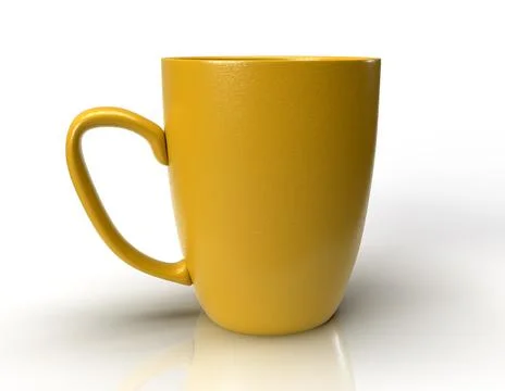 Isolated Yellow Tea Cup, Modern Coffee Mug on White background, 3D Illustration. Stock Illustration