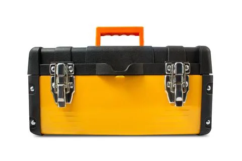 Isolated yellow toolbox. Foto stock