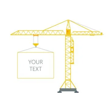Isolated yellow tower hoisting crane with frame, border with space for text o Stock Illustration