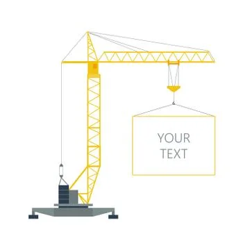 Isolated yellow tower hoisting crane with frame, border with space for text o Stock Illustration