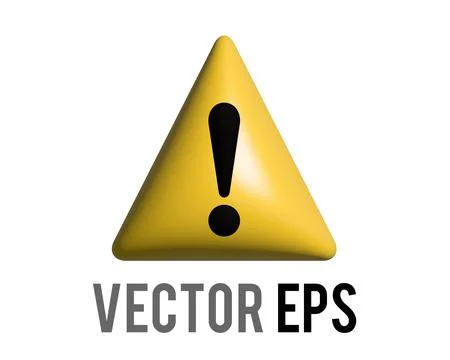 Isolated yellow triangle warning or alert 3D icon with black exclamation mark Stock Illustration