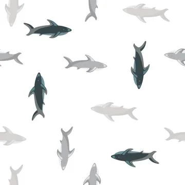 Isolated zoo marine seamless pattern with grey colored shark fish ornament. W Stock Illustration