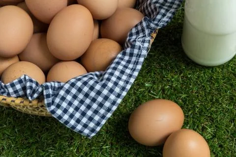 Isolation concept : Two eggs lies separately from the group of eggs. Stock Photos