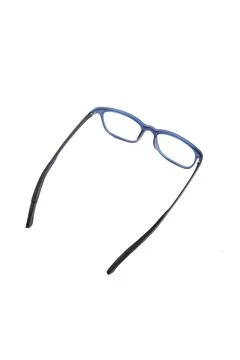 Isolation glasses on white background. doff blue square eyeglass frame. squar Stock Photos