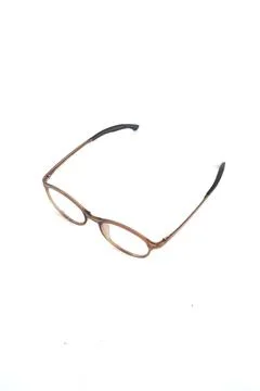 Isolation glasses on white background. round eyeglass frames with glossy brow Stock Photos