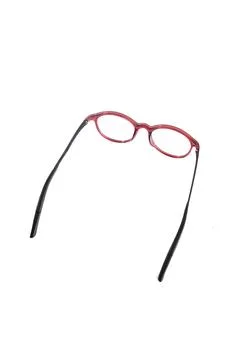 Isolation glasses on white background. Round eyeglass frames with red ear loc Stock Photos