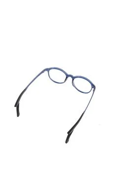 Isolation glasses on white background. round eyeglass frames with glossy blue Stock Photos